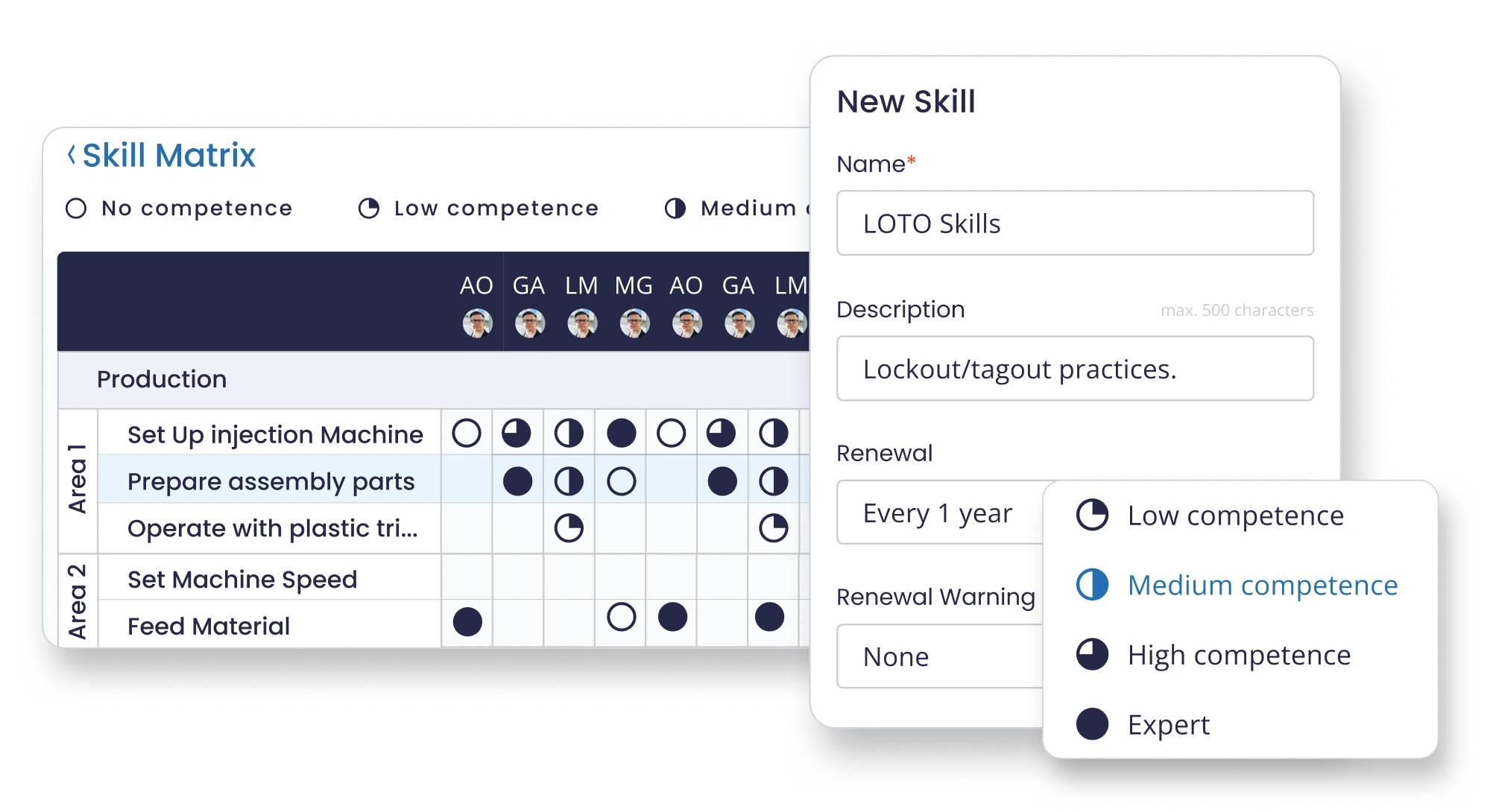 Skills management skill matrix